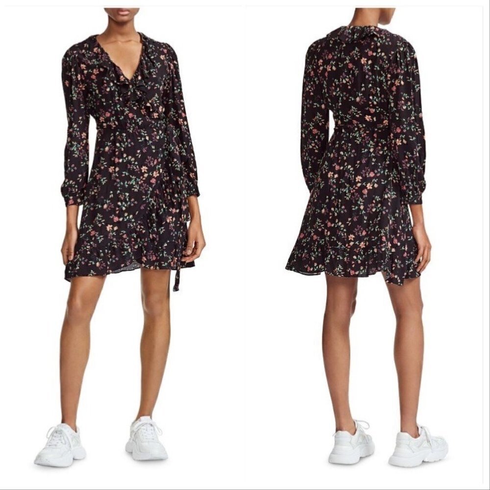 MAJE ROSALIO‎ WRAP DRESS, Size M/2, Black Floral Print, NWT